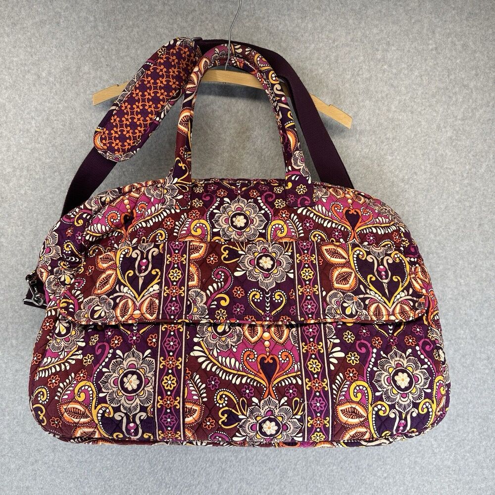 Vera Vera Bradley Duffel Weekender Bag Large Safari Sunset Traveler Purple VTG